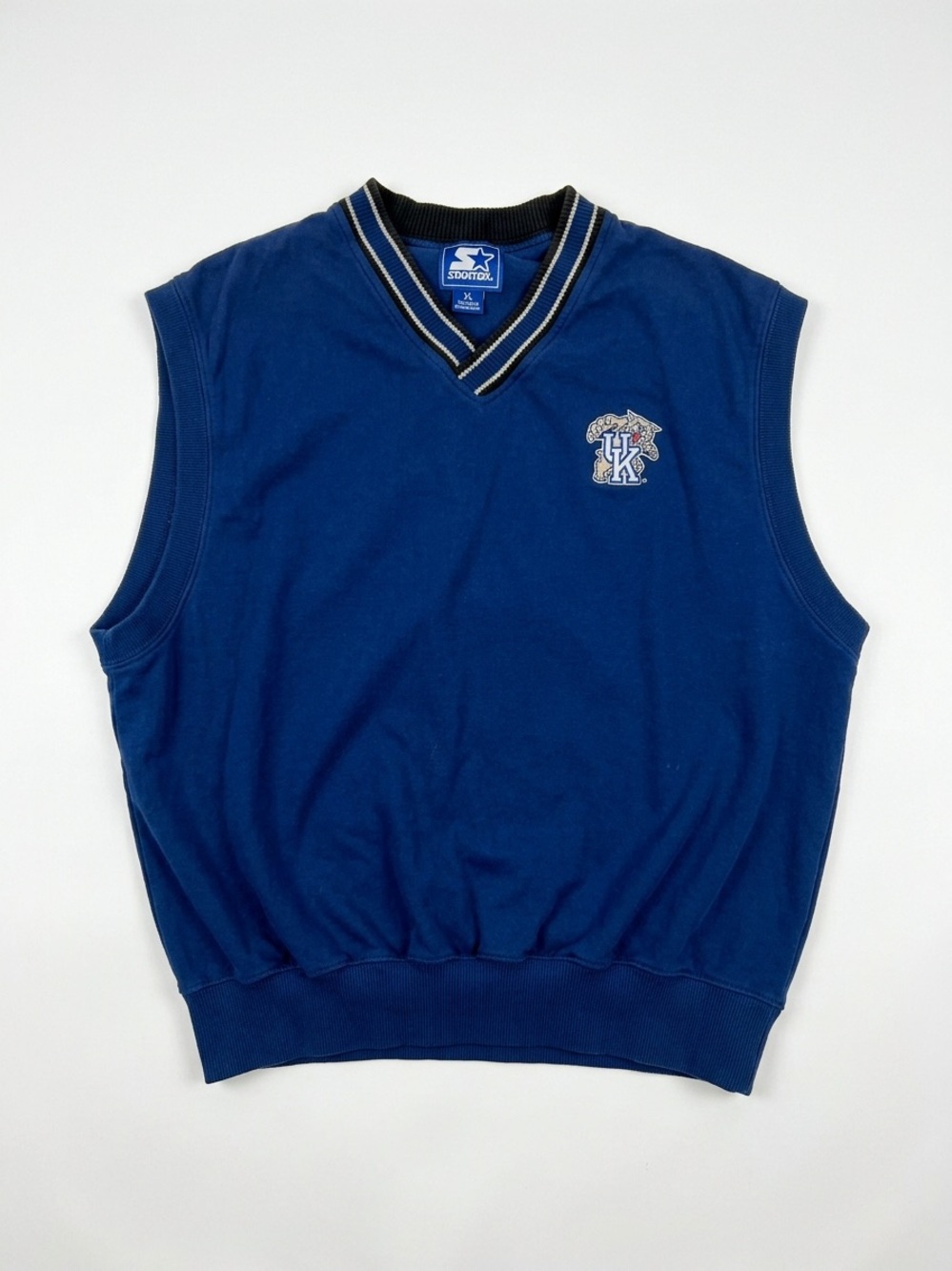 STARTER Royal Blue V-Neck Sleeveless Sweater Vest with Striped Trim#BBN#Wildcats
